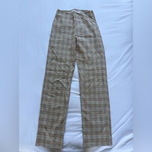 Women's Beige Plaid Straight Leg Pants